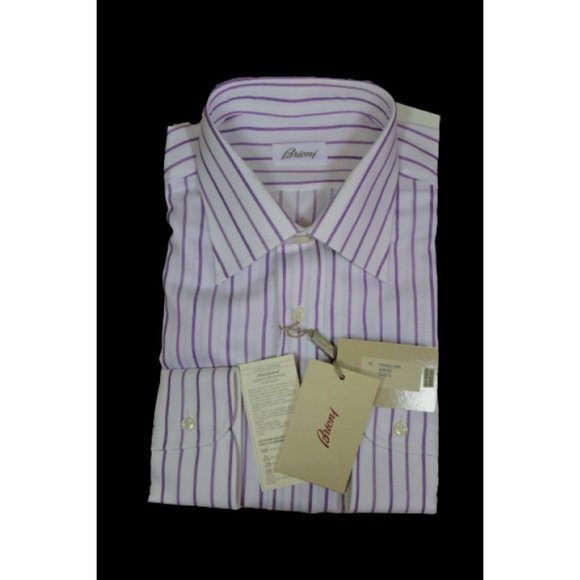 $749 Brioni Italy 16 / 41 Men Lavender White Long-Sleeve Button Top Dress Shirt - Picture 3 of 7